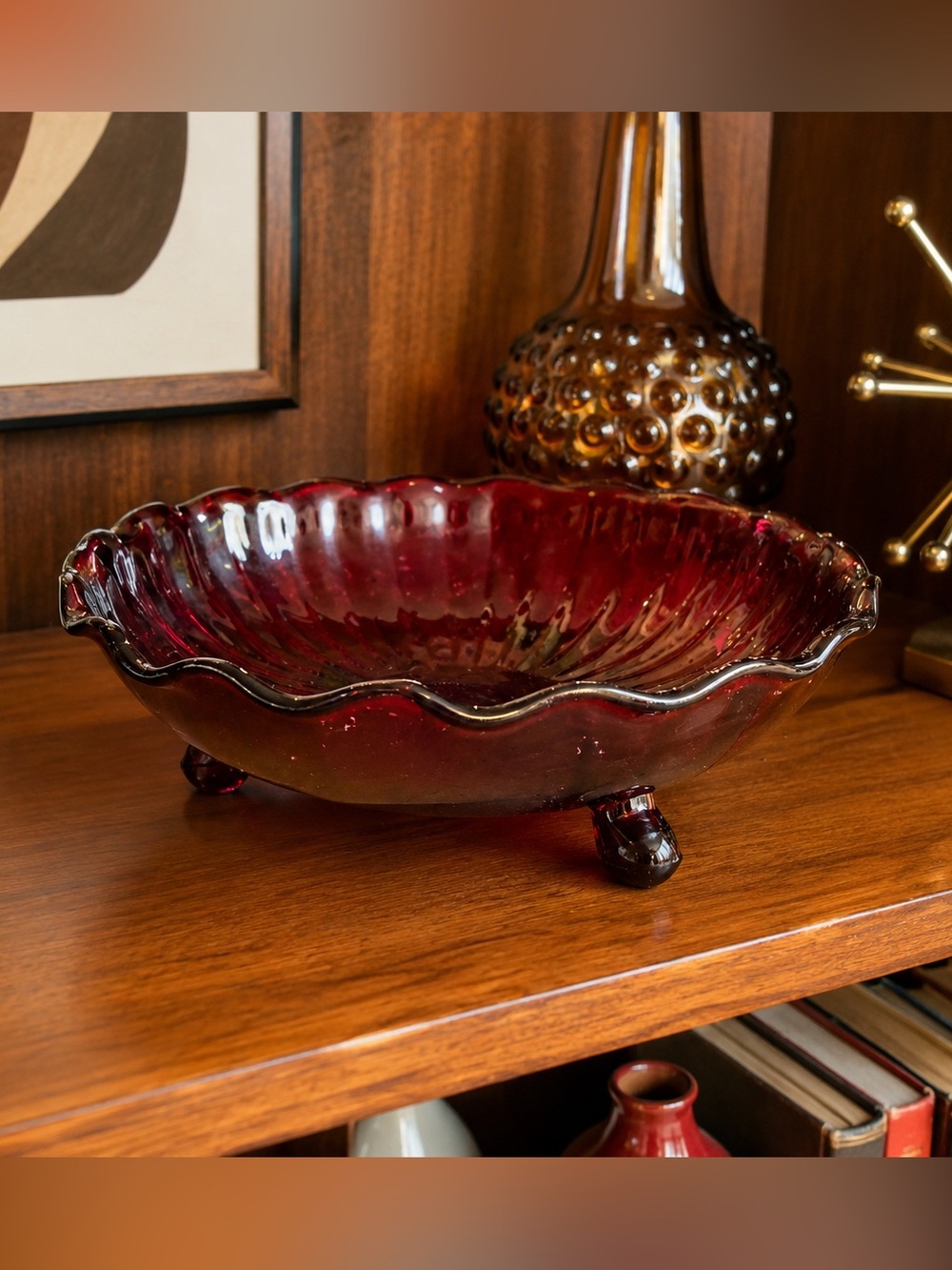 Vintage Anchor Hocking Ruby Red Footed Glass Bowl | 6” Candy/Nut Dish
